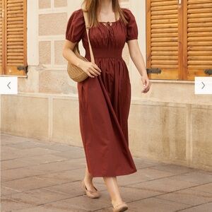 Uniqlo Volume Sleeve Dress In Brown Fit & Flare Pockets Size S